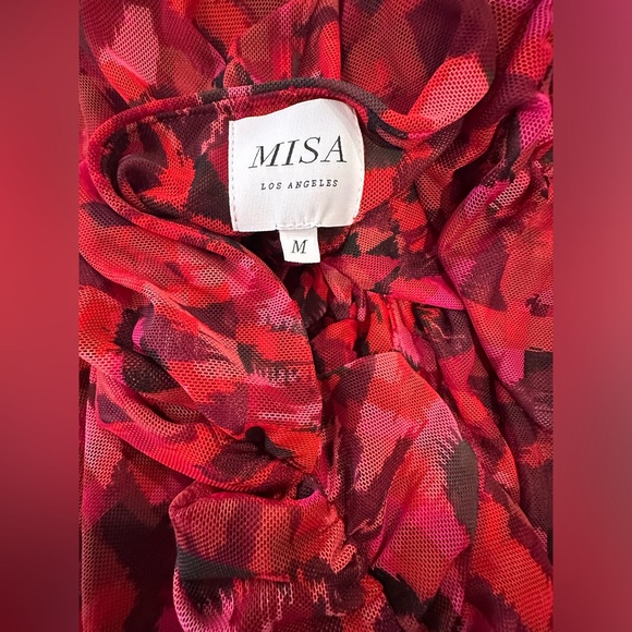 NWT MISA for Anthropologie Red Mesh Cutout Bodycon Dress size Medium M - Picture 7 of 7